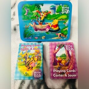 Vintage Winnie the Pooh 3D Tin Keepsakes Set with 2 Decks of Kids Playing Cards